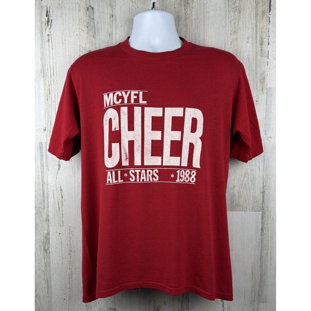 Vintage 1988 MCYFL Cheer All Stars Cheerleader Distressed T-Shirt Large (21x28)